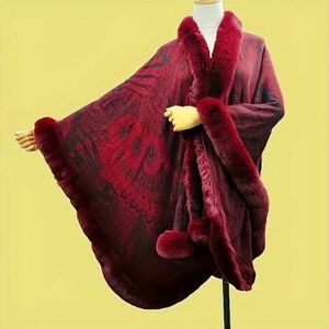 Classic faux fur coller  shawl vintage peacock flower pattern cardigan p…